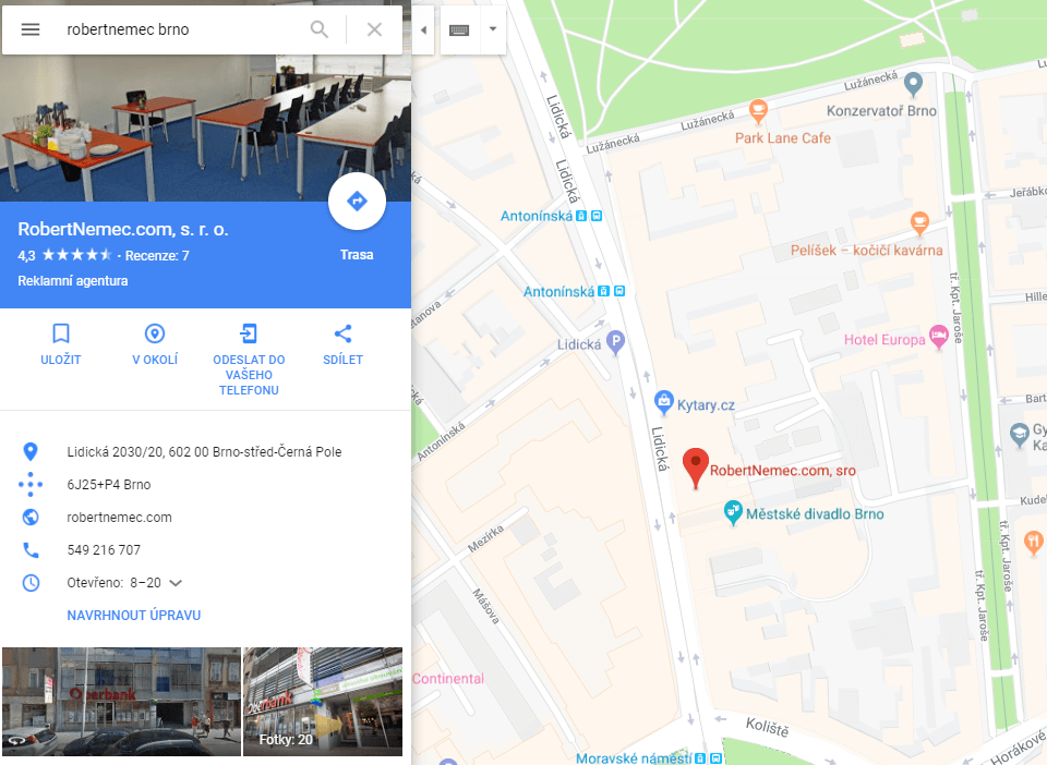 Google mapy firemní zápis